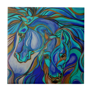 Azulejo Caballos salvajes en marrón y Verde azulado