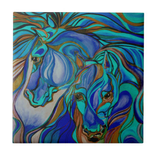 Azulejo Caballos salvajes en marrón y Verde azulado