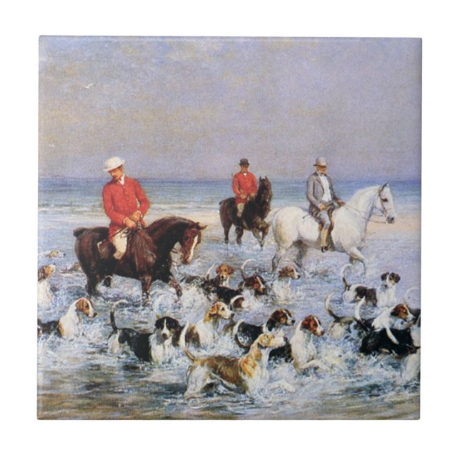Azulejo Caballos y perros cazadores en la playa de Clevela (Frente)