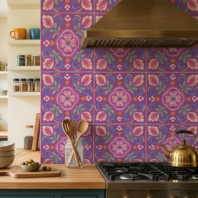 Azulejo Cabaña Brillante Floral Púrpura y Azul (Subido por el creador)
