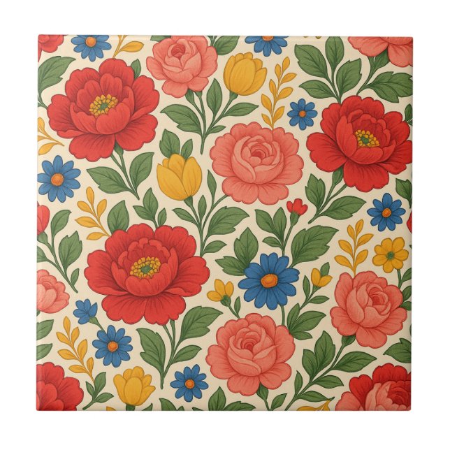 Azulejo Cabaña Colorida en Flor (Frente)