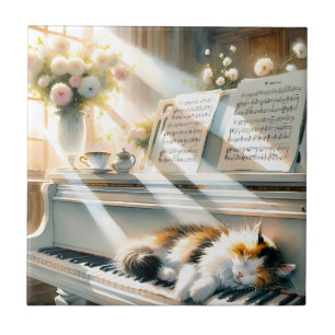 Azulejo Cabaña de Gatos al Piano Iluminada por el Sol Soña