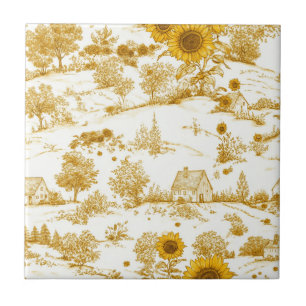 Azulejo Cabaña de Girasoles Dorados Toile Campestre
