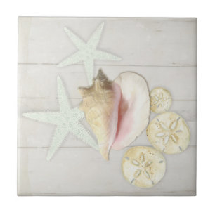 Azulejo Cabaña de playa Starfish Sanddolar Conch Shell Wo