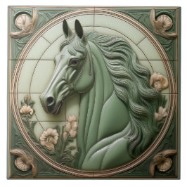 Azulejo Cabeza de caballo Art Nouveau relieve falso verde