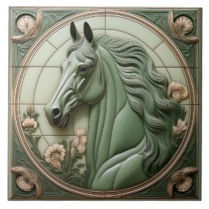 Azulejo Cabeza de caballo Art Nouveau relieve falso verde