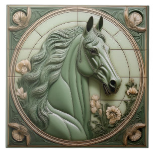 Azulejo Cabeza de caballo Art Nouveau verde salvia falso r