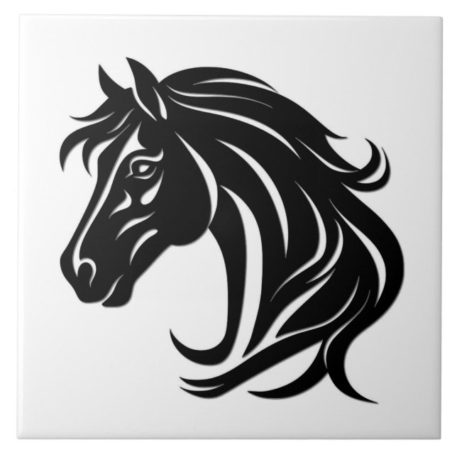 Azulejo Cabeza de caballo negro magnífico (Frente)