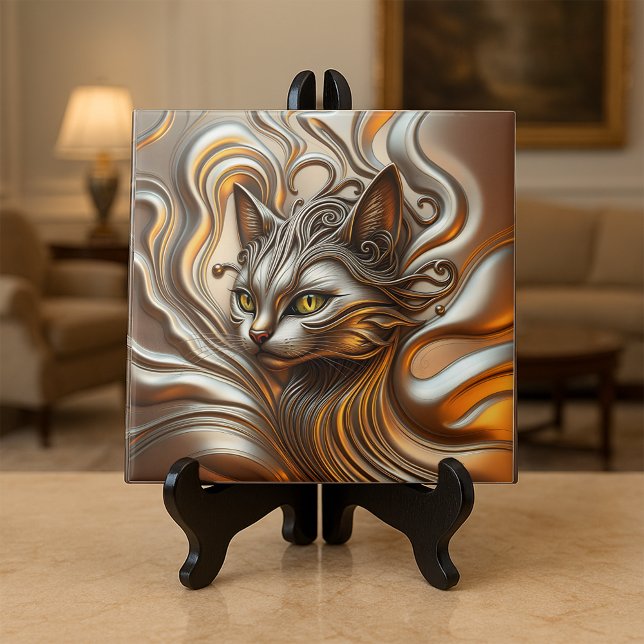 Azulejo Cabeza de gato metálico y líquido fundido (Subido por el creador)