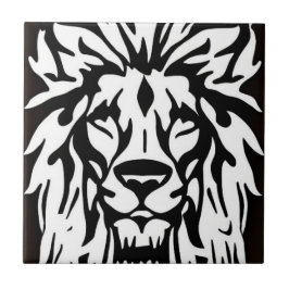 Azulejo Cabeza de león grabado en blanco y negro