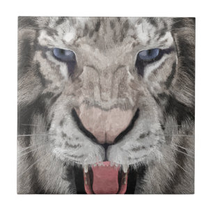 Azulejo Cabeza de Tigre Blanco Estética de Vida Silvestre
