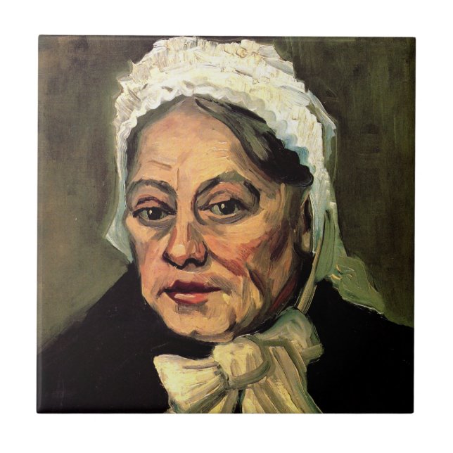 Azulejo Cabeza de una anciana blanca gorra de Vincent van  (Frente)