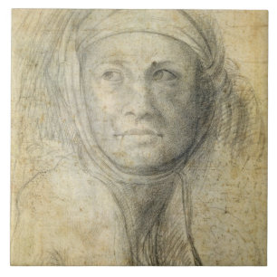 Azulejo Cabeza de una mujer (lápiz en el papel)