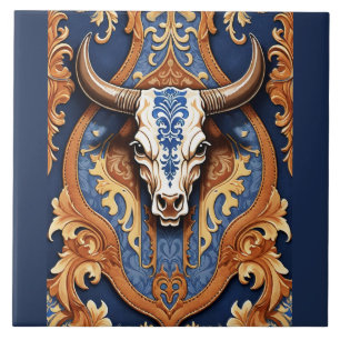 Azulejo Cabeza de Vaca con Aspecto de Cuero Labrado al Est