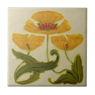 Azulejo - Cabezas de Flores Amarillas Art Nouveau