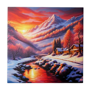 Azulejo Cabina de montaña de invierno