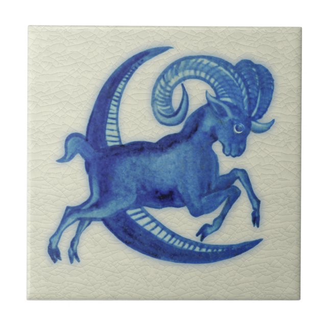 Azulejo Cabra azul de Repro De Morgan salta sobre la luna (Frente)