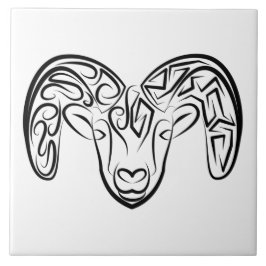 Azulejo Cabra/oveja tribal negra y blanca