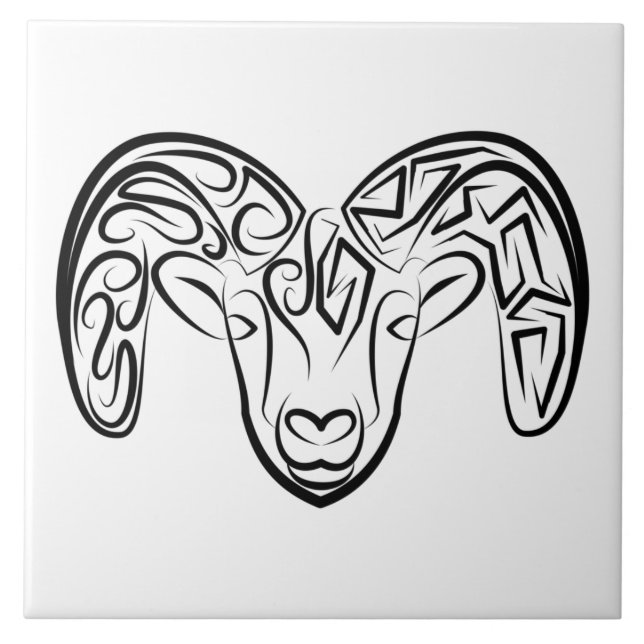 Azulejo Cabra/oveja tribal negra y blanca (Frente)