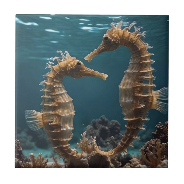 Azulejo Cabritos Románticos Caballitos de Mar Bajo El Océa (Frente)