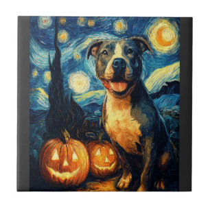 Azulejo Cachorro adorable de Halloween del American Staffo