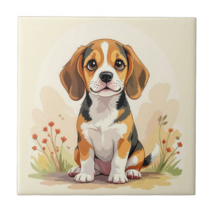 Azulejo Cachorro Beagle Tricolor Blanco Negro y Canela Ado