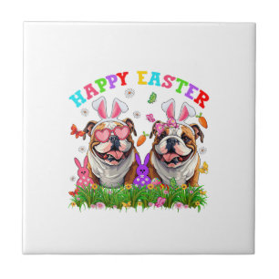 Azulejo Cachorro Bulldog Inglés Lindo y Orejas de Conejo H