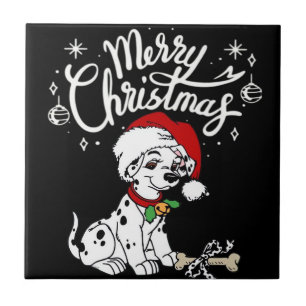 Azulejo Cachorro Dalmatian con gorro de Santa de Navidad X