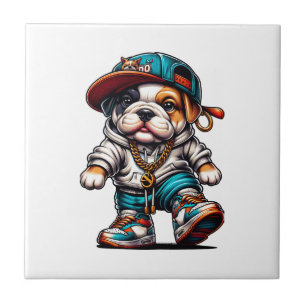 Azulejo Cachorro de Bulldog Adorable Ropa Urbana Recuerdo