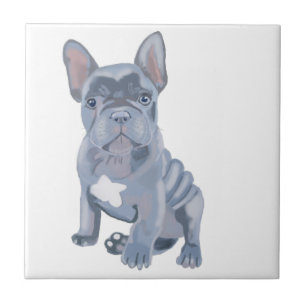 Azulejo Cachorro de Bulldog azul gris francés