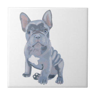 Azulejo Cachorro de Bulldog azul gris francés