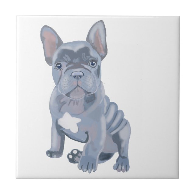 Azulejo Cachorro de Bulldog azul gris francés (Frente)