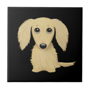 Azulejo Cachorro de Dachshund de pelo largo crema