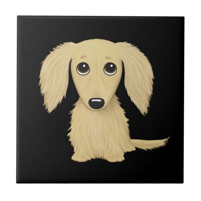 Azulejo Cachorro de Dachshund de pelo largo crema (Frente)