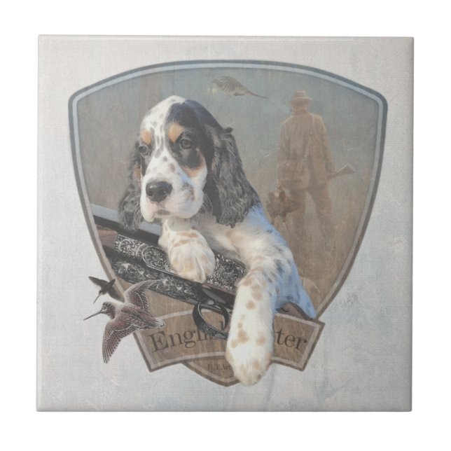 Azulejo Cachorro de los ingleses con escopeta clásica (Frente)