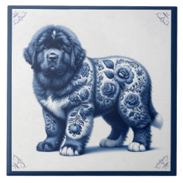 Azulejo Cachorro de Newfoundland Delft Azul
