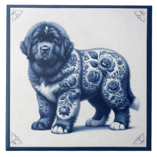 Azulejo Cachorro de Newfoundland Delft Azul