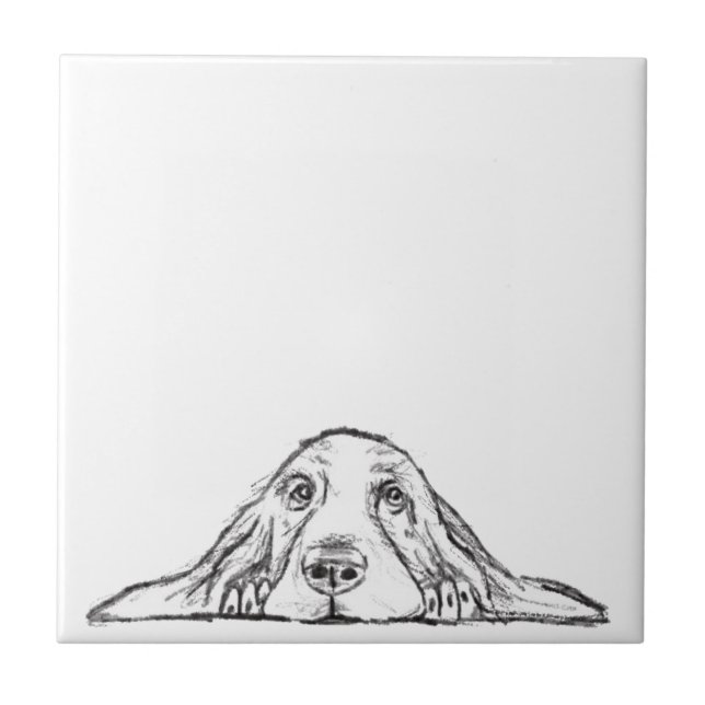 Azulejo cachorro de ojos simples negro y blanco de basset  (Frente)