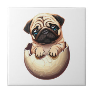 Azulejo Cachorro de Pug en Huevo - Diseño de Perro Adorabl