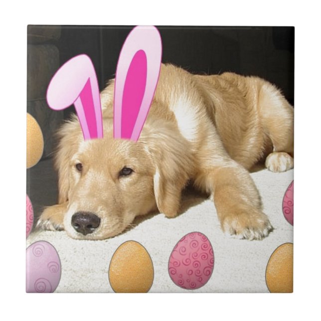 Azulejo Cachorro de Retriever Dorado de Pascua (Frente)