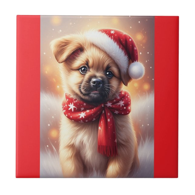 Azulejo Cachorro de Vacaciones Festivas (Frente)