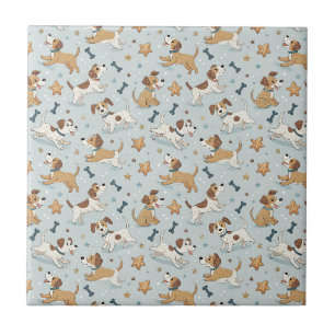 Azulejo Cachorro Juguetón Persiguiendo Estrellas - Patrón 