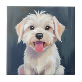Azulejo Cachorro maltés | Pintura de perro blanco
