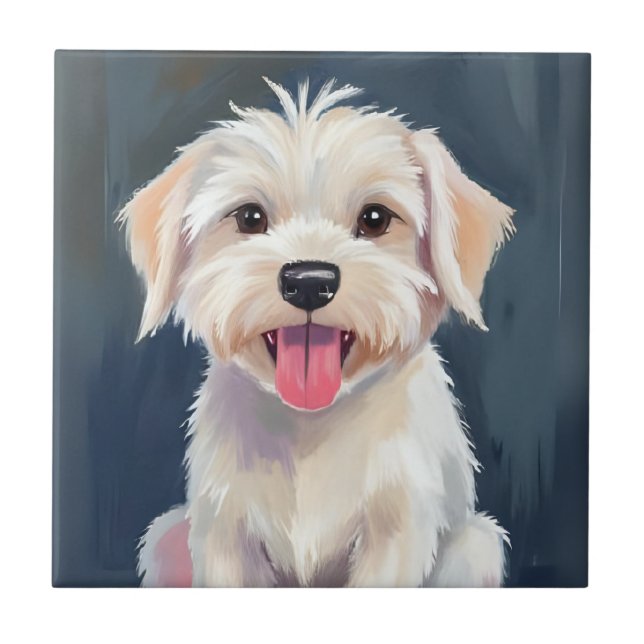 Azulejo Cachorro maltés | Pintura de perro blanco (Frente)