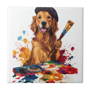 Azulejo Cachorro Pintor � Perro Artístico con Caballete