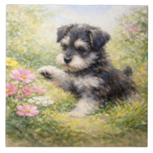Cachorro Schnauzer Flores de Primavera