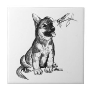 Azulejo Cachorro y saltamontes