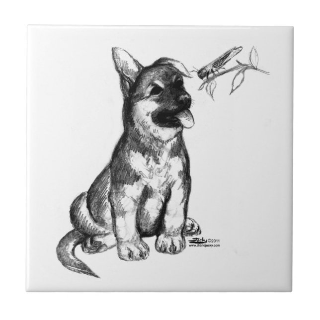 Azulejo Cachorro y saltamontes (Frente)