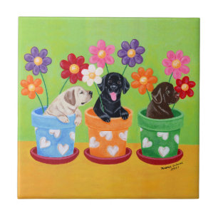 Azulejo Cachorros de Flor Pot Labrador