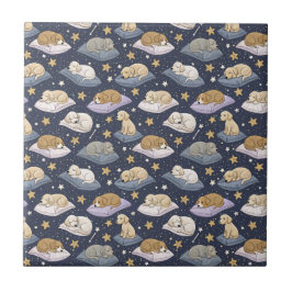 Azulejo Cachorros Durmiendo Noche Estrellada - Patrón de P